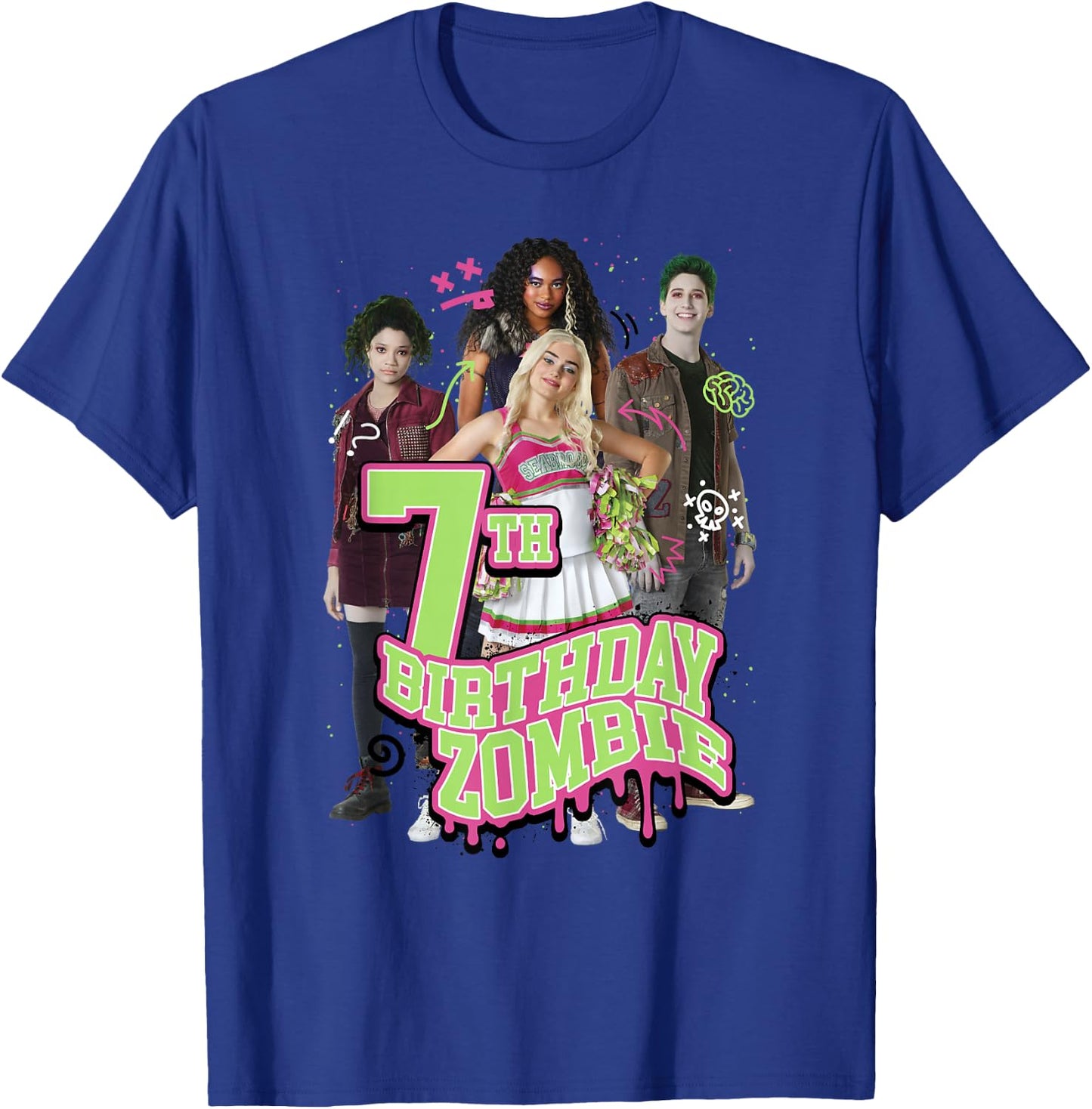 Disney Zombies 7th Birthday Zombie Group Poster Small T-Shirt - T-Shirt | Royal