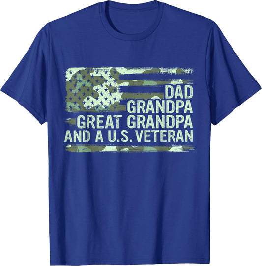 Dad Grandpa Great Grandpa Veteran Fathers Day Great Grandpa T-Shirt - T-Shirt | Royal