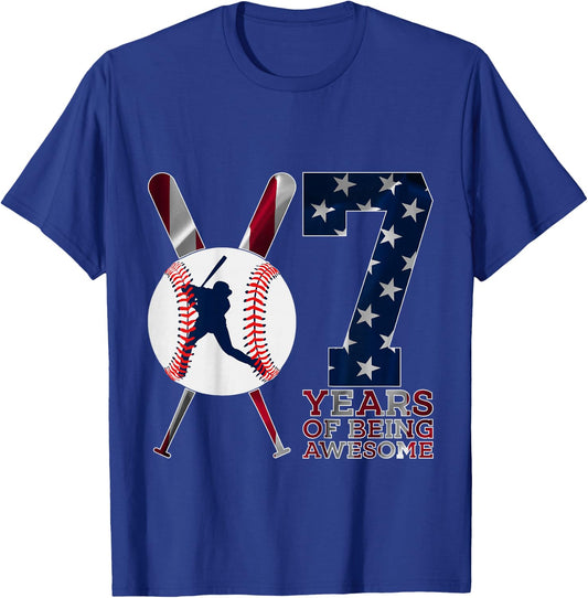 7 Years of Being Awesome Baseball 7th Birthday T-Shirt - T-Shirt | Royal