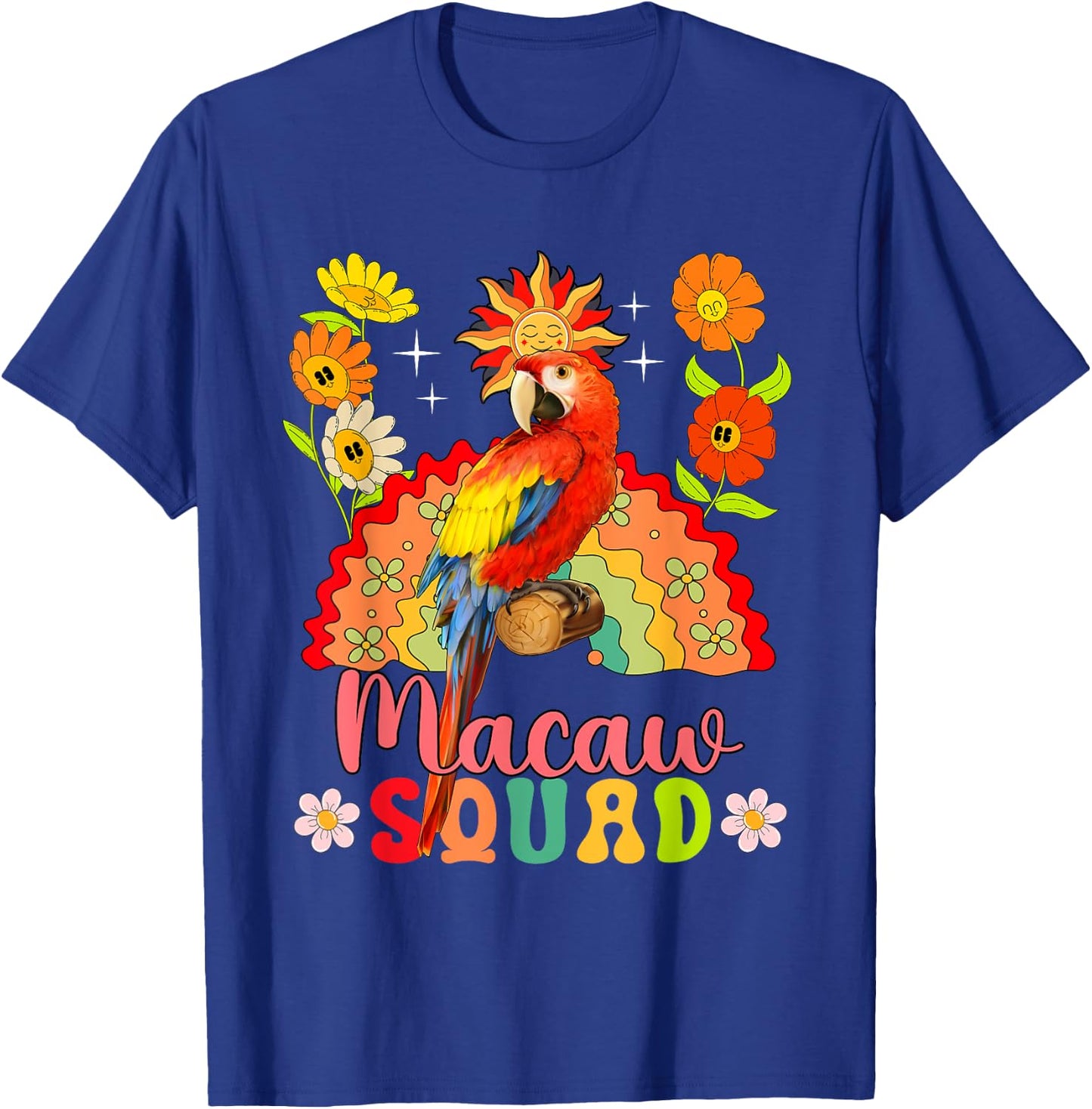 Macaw Squad Flowers Macaw Cute Rainbow Bird Lover Kids T-Shirt - T-Shirt | Royal
