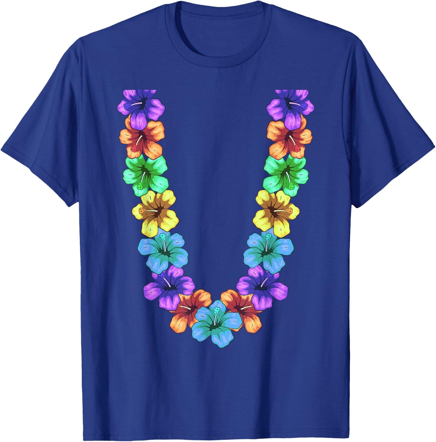 Colorful Hawaiian Flower Chain Tropical Summer Lei Men Women Girls Kids T-Shirt - T-Shirt | Royal