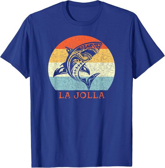 La Jolla, California Vintage Vacation Retro Tribal Shark T-Shirt - T-Shirt | Royal