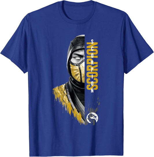 Mortal Kombat Klassic Scorpion Split Face Bust Portrait T-Shirt - T-Shirt | Royal