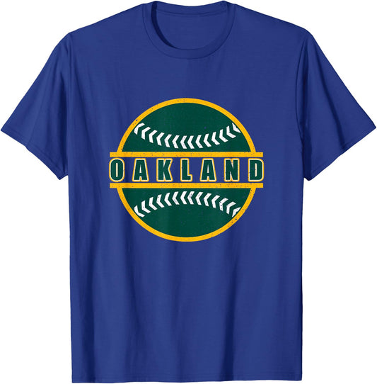 Vintage Oakland California Dark Green Yellow Retro Throwback T-Shirt - T-Shirt | Royal