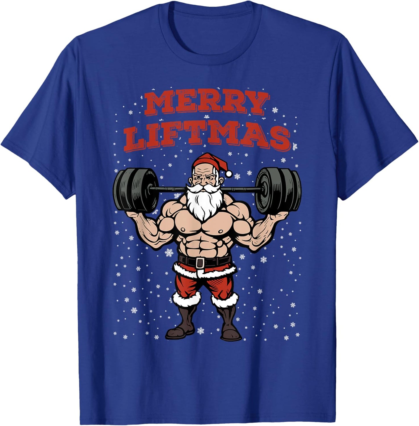 Merry Liftmas Christmas Muscular Santa Claus Gym Workout T-Shirt - T-Shirt | Royal