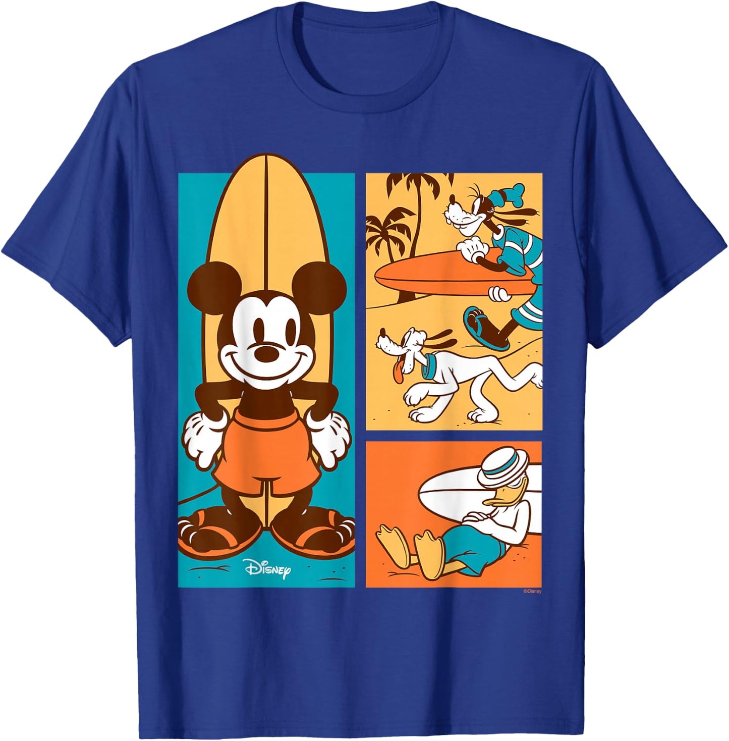 Disney - Mickey Donald Goofy Pluto Surfer Beach T-Shirt - T-Shirt | Royal