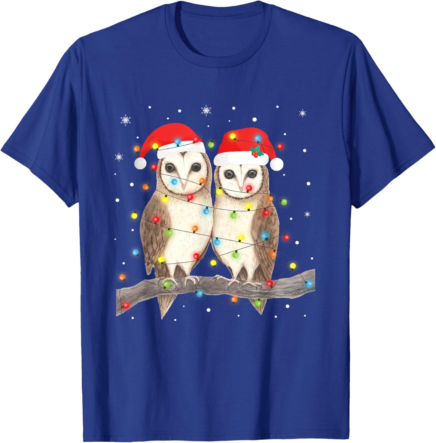 Owls Christmas Lights Tree Xmas Owl Lover T-Shirt - T-Shirt | Royal