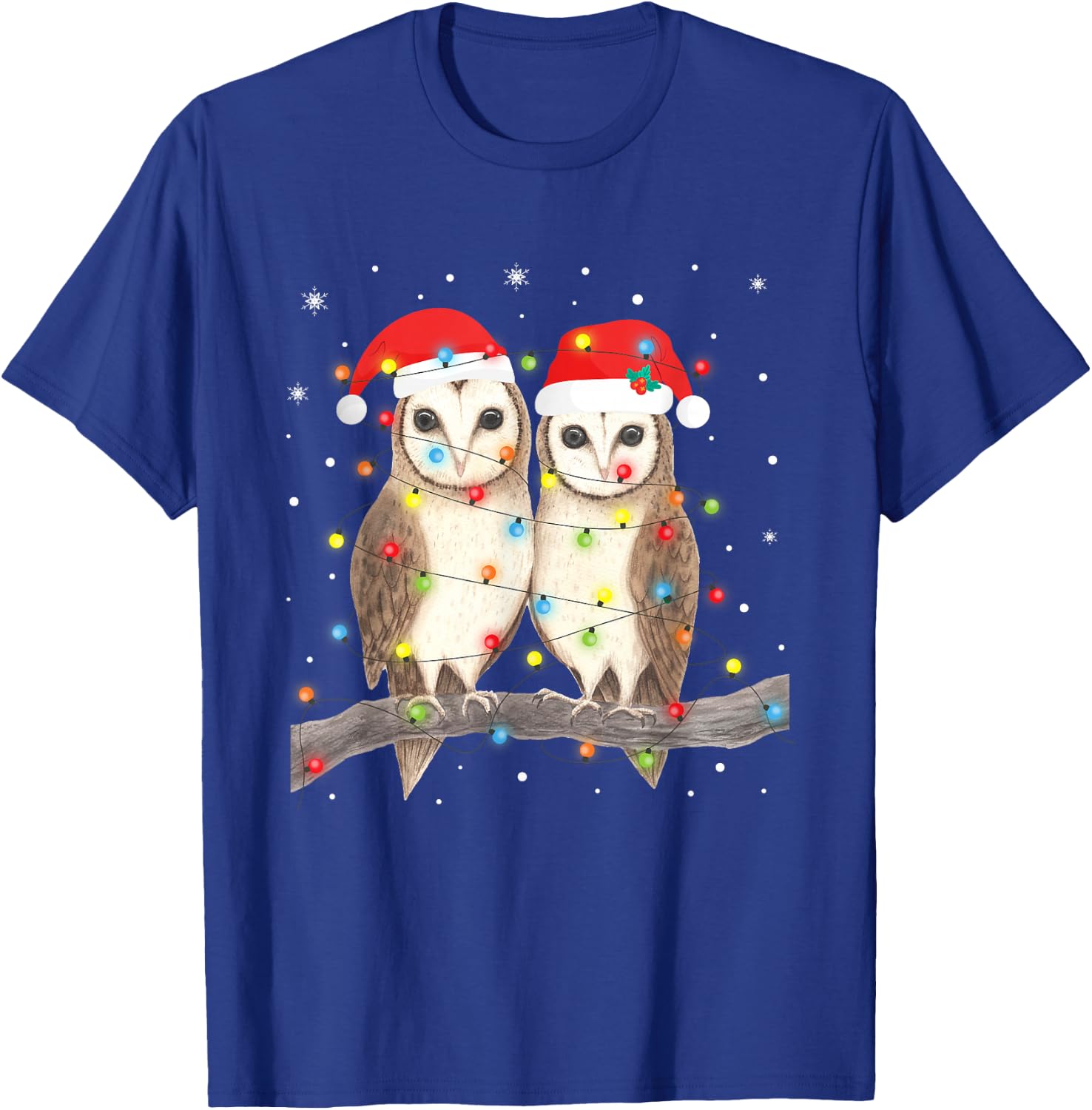 Owls Christmas Lights Tree Xmas Owl Lover T-Shirt - T-Shirt | Royal