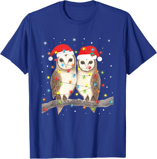 Owls Christmas Lights Tree Xmas Owl Lover T-Shirt - T-Shirt | Royal