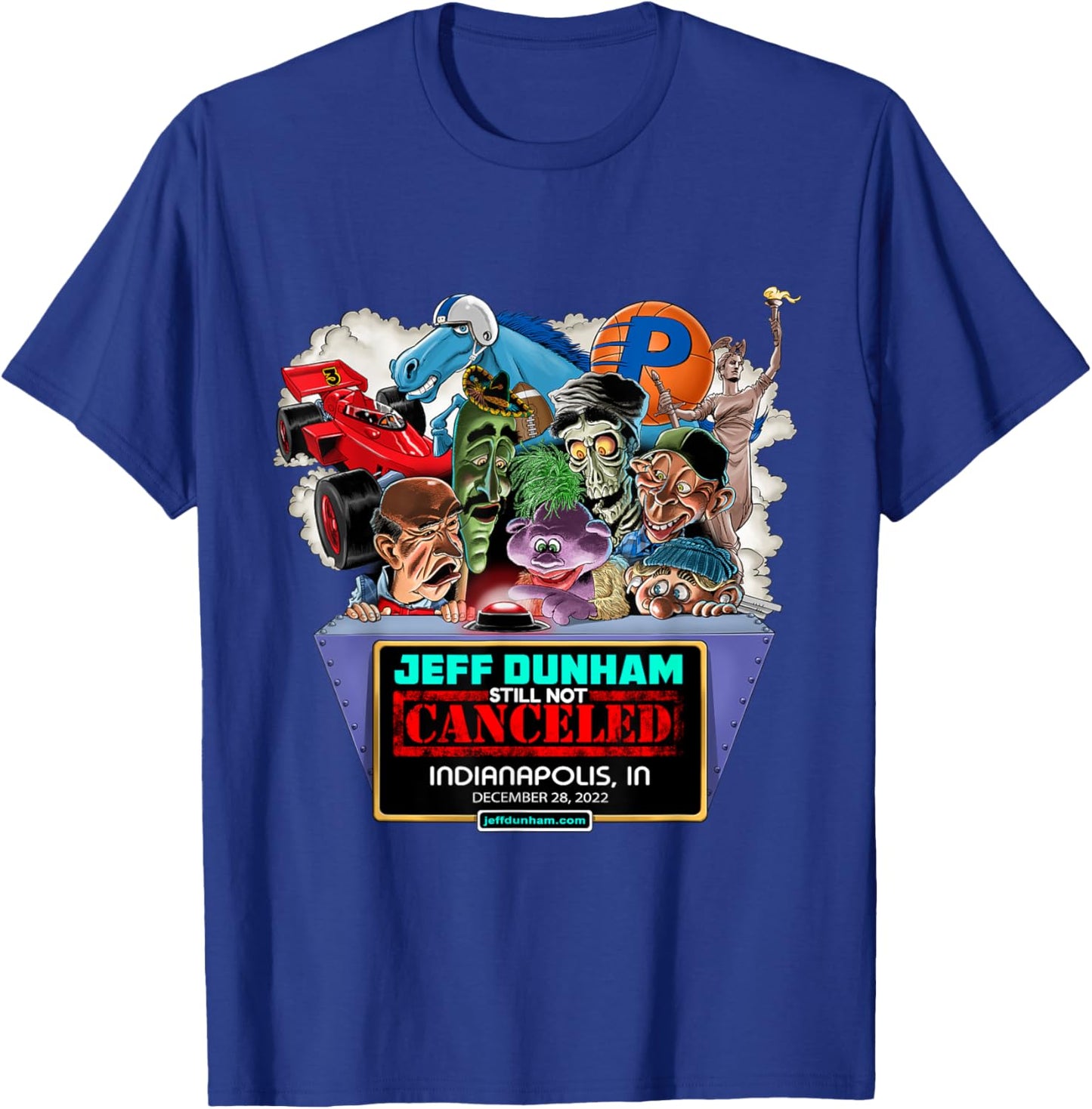 Jeff Dunham Indianapolis, IN (2022) T-Shirt - T-Shirt | Royal