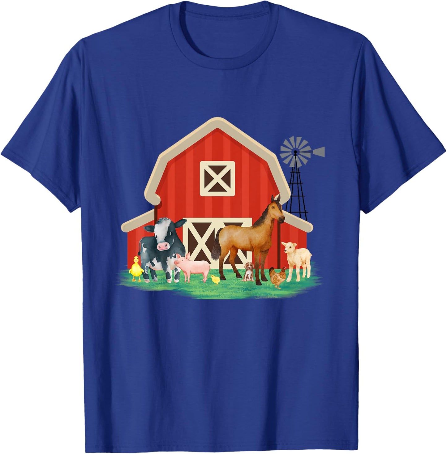 Kids Farm Animals, Cute Toddler and Youth Farm Animals with barn T-Shirt - T-Shirt | Royal