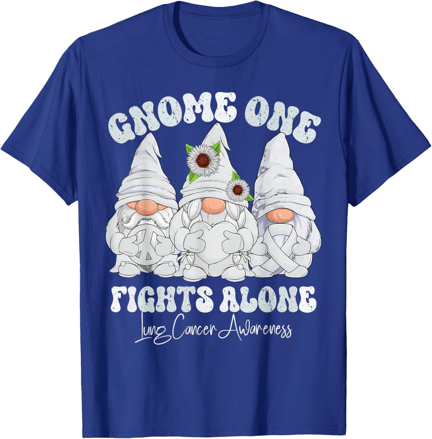 Lung Cancer Awareness Month White Ribbon Gnomies T-Shirt - T-Shirt | Royal