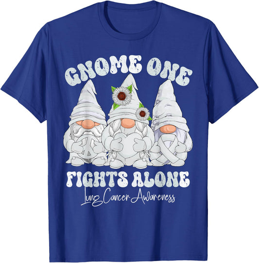 Lung Cancer Awareness Month White Ribbon Gnomies T-Shirt - T-Shirt | Royal