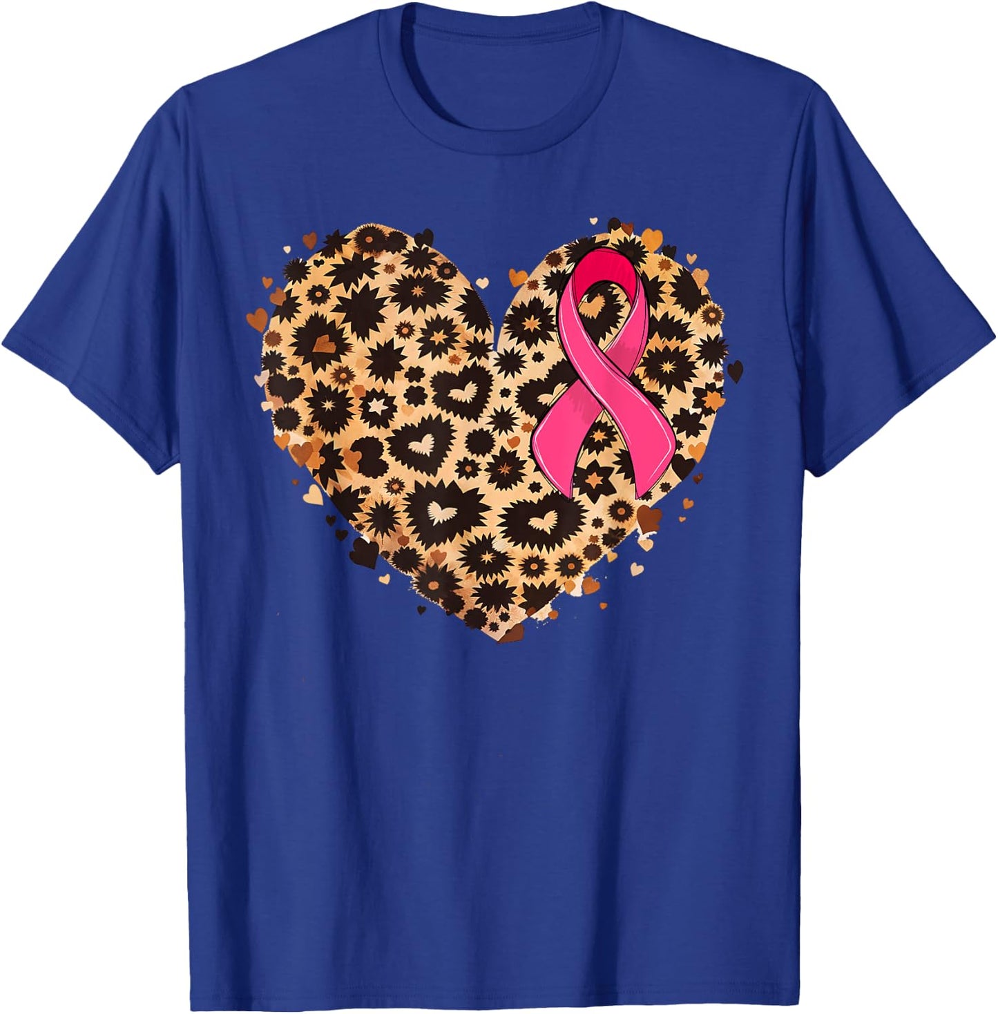 Breast cancer Pink ribbon Cheetah Leopard Heart Print T-Shirt - T-Shirt | Royal