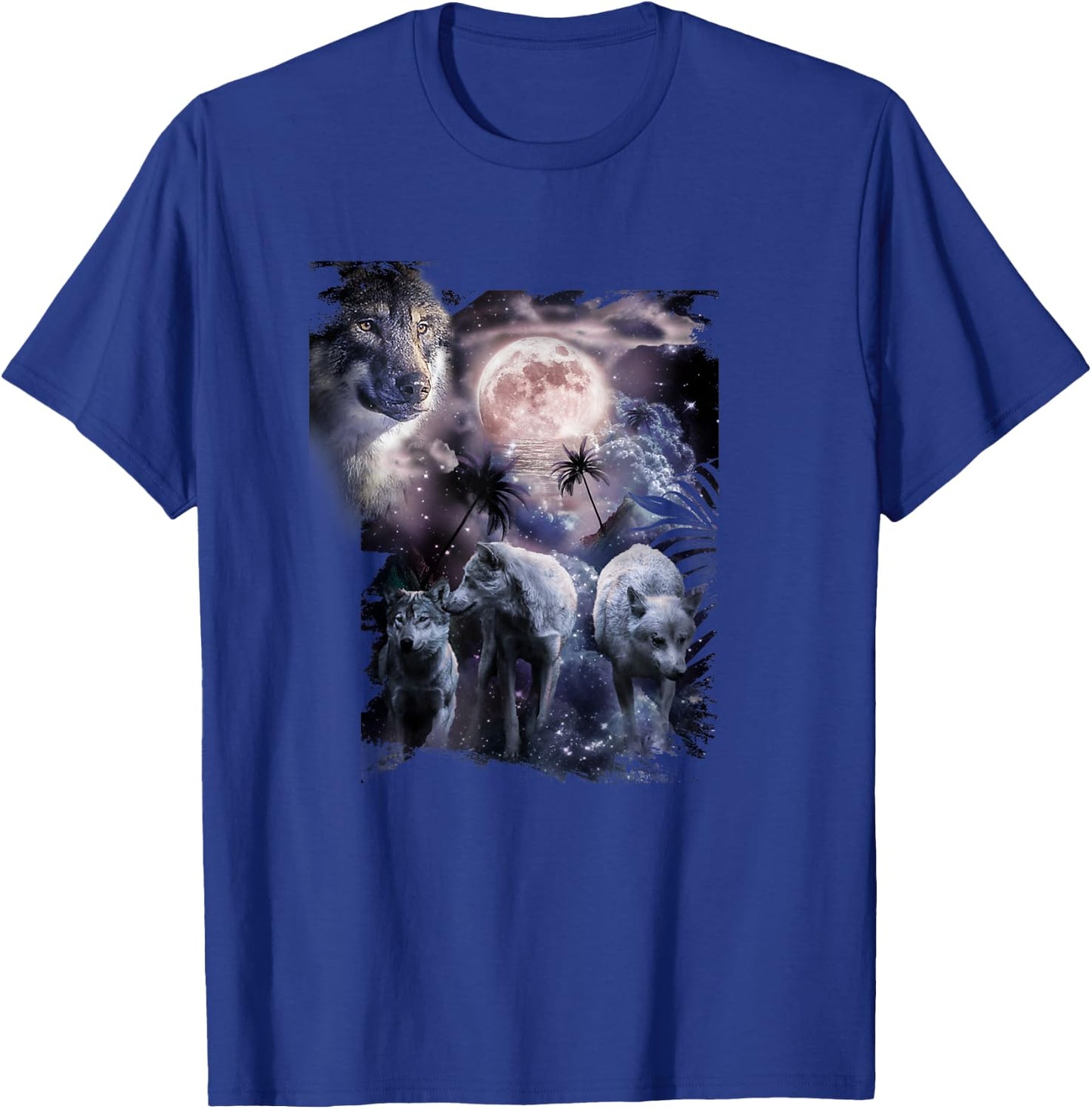 Tropical Wolves, Wolf Howling At Moon, Moonrise T-Shirt - T-Shirt | Royal