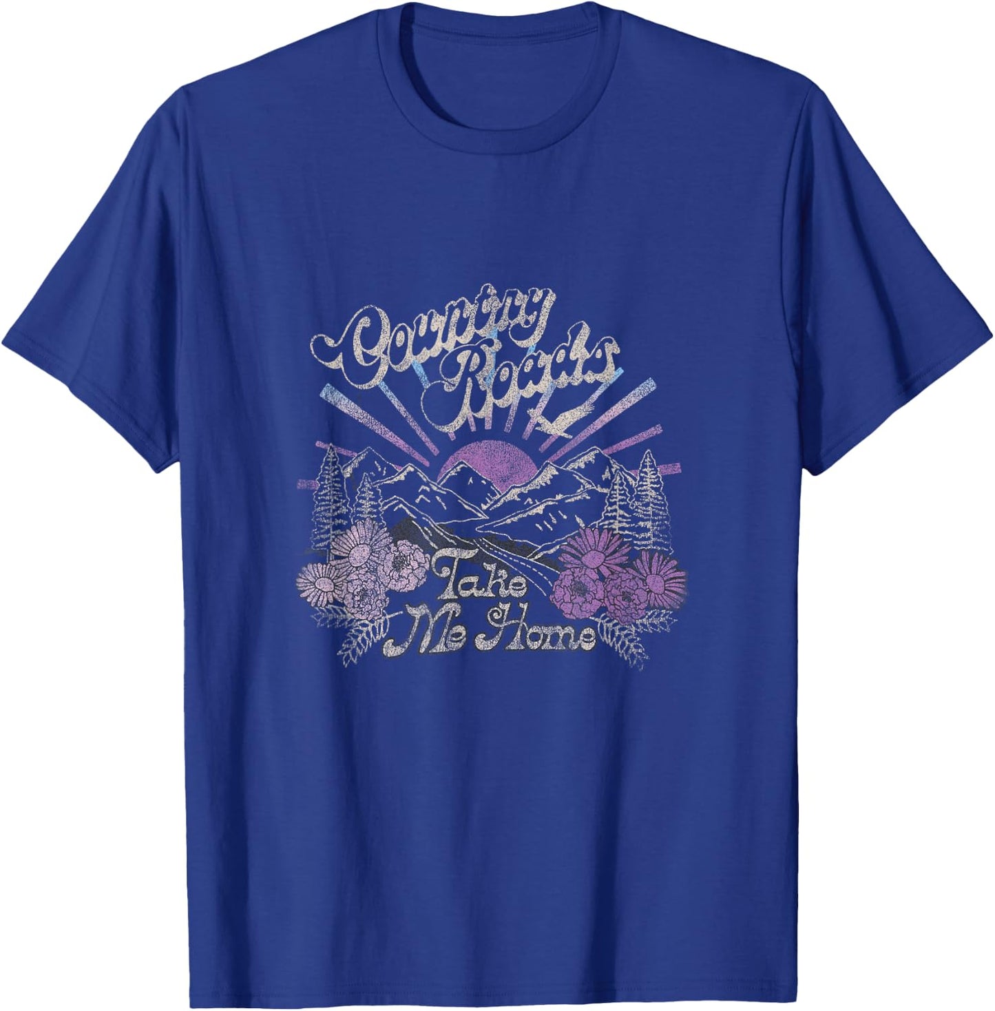 Country Roads Take Me Home Floral Mountain Scene T-Shirt - T-Shirt | Royal