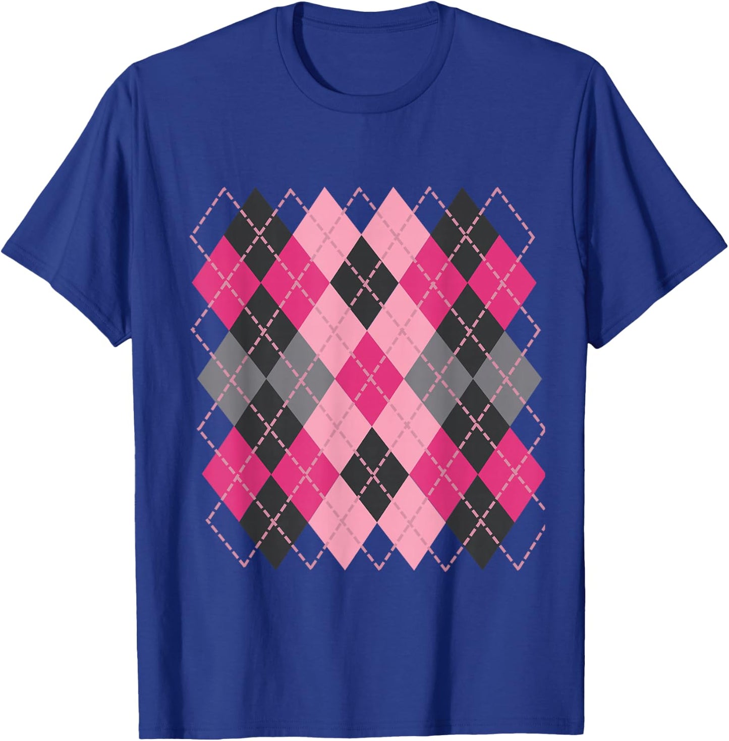 Retro Argyle Plaid Pattern Design in shades of pink & grey T-Shirt - T-Shirt | Royal