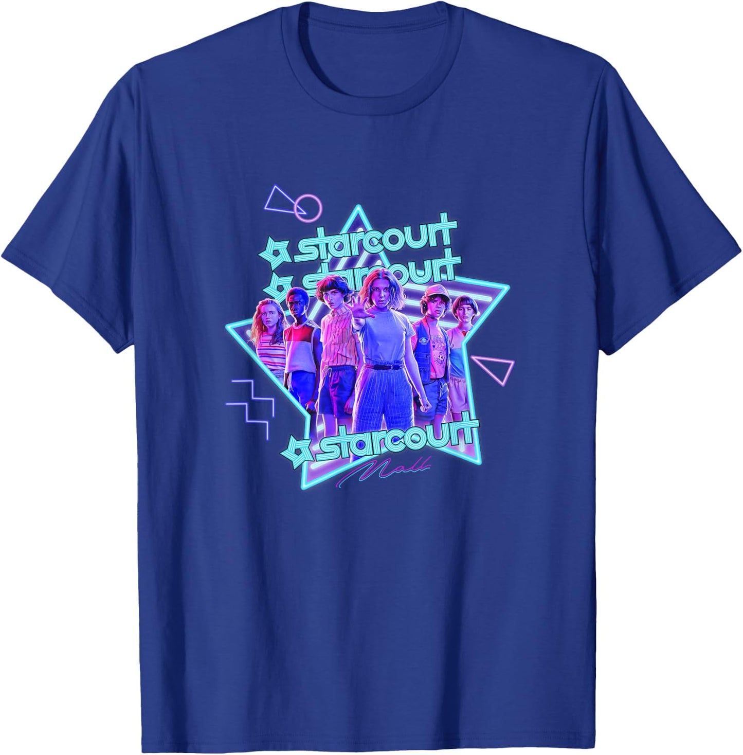 Stranger Things Starcourt Mall Vintage Neon Group Portrait T-Shirt - T-Shirt | Royal