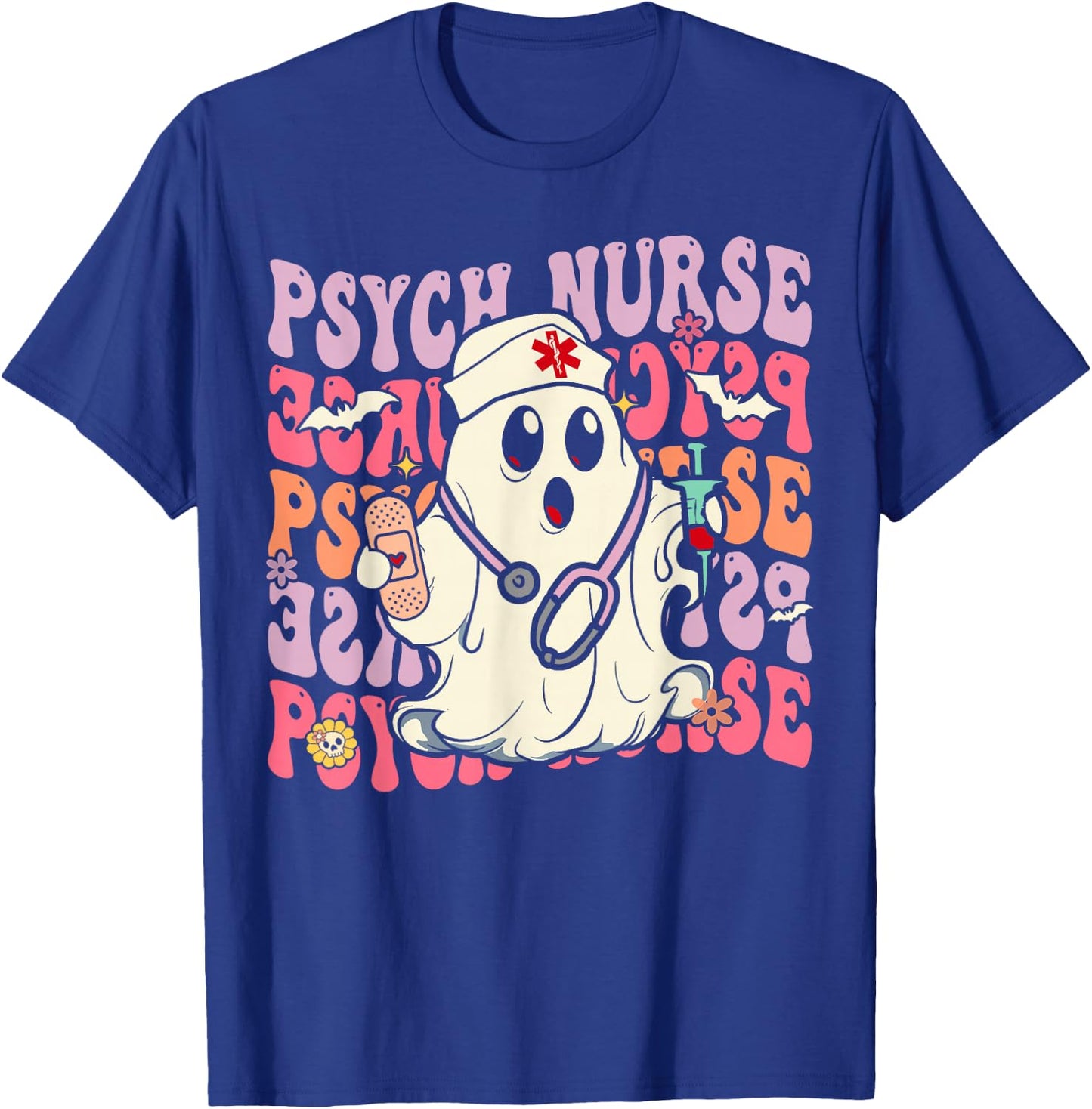 Retro Psych Nurse Groovy Halloween Psychiatric Nurse T-Shirt - T-Shirt | Royal