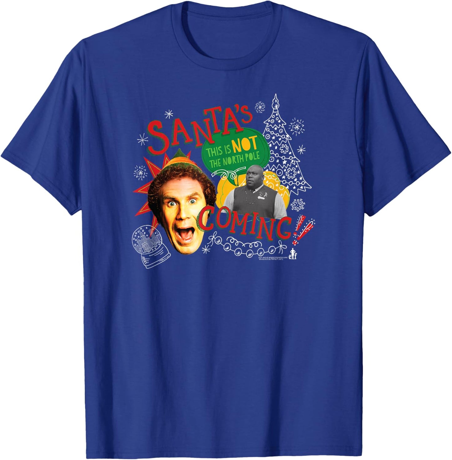 Elf Santa's Coming Buddy Collage Funny Christmas T-Shirt - T-Shirt | Royal