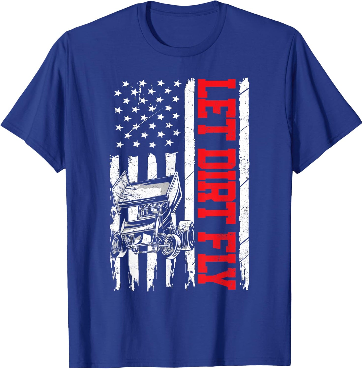 Dirt Track Racing Race Sprint Car Vintage Usa American Flag T-Shirt - T-Shirt | Royal