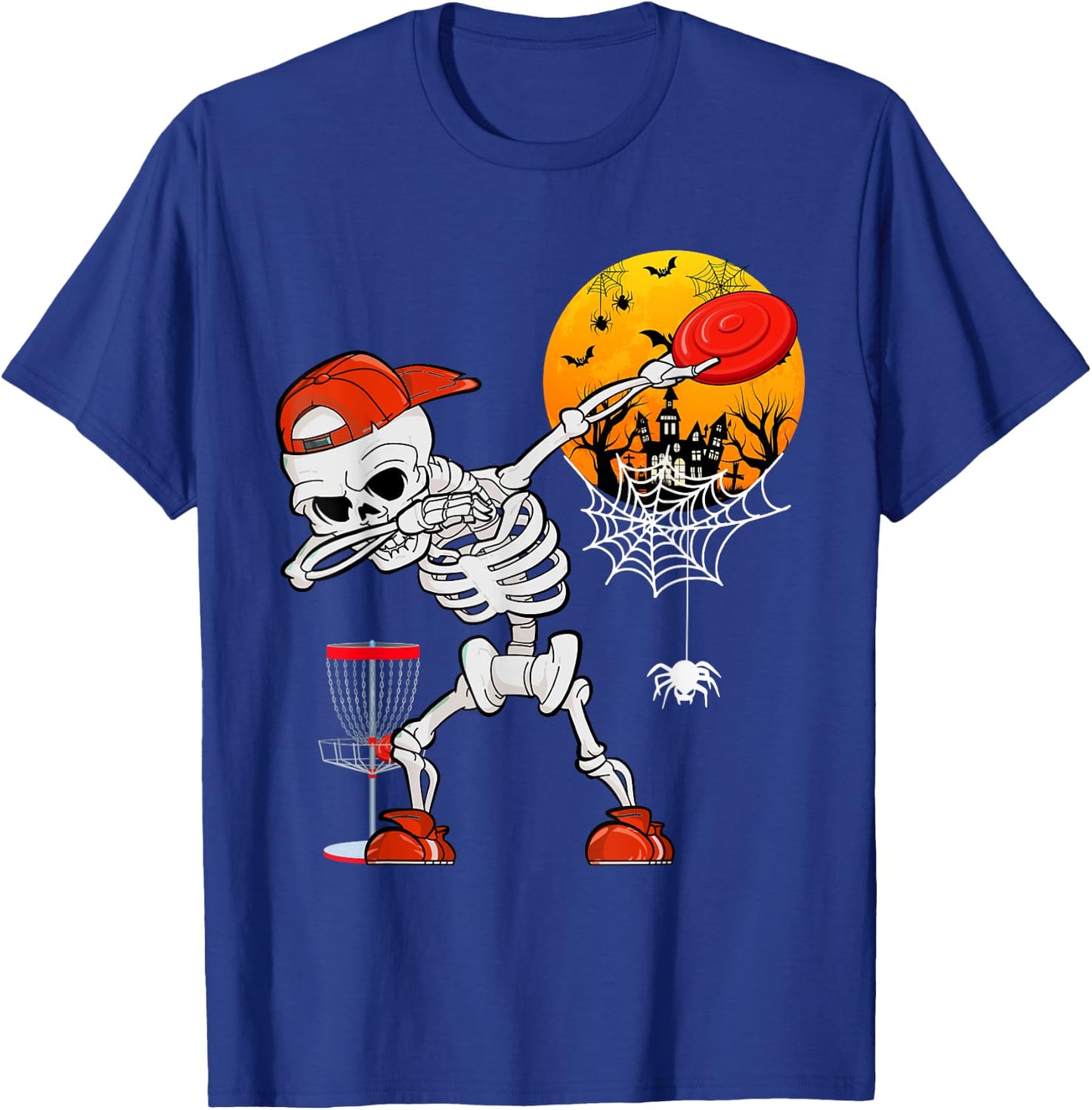 Dabbing Skeleton Playing Disc Golf Halloween Player Coach T-Shirt - T-Shirt | Royal