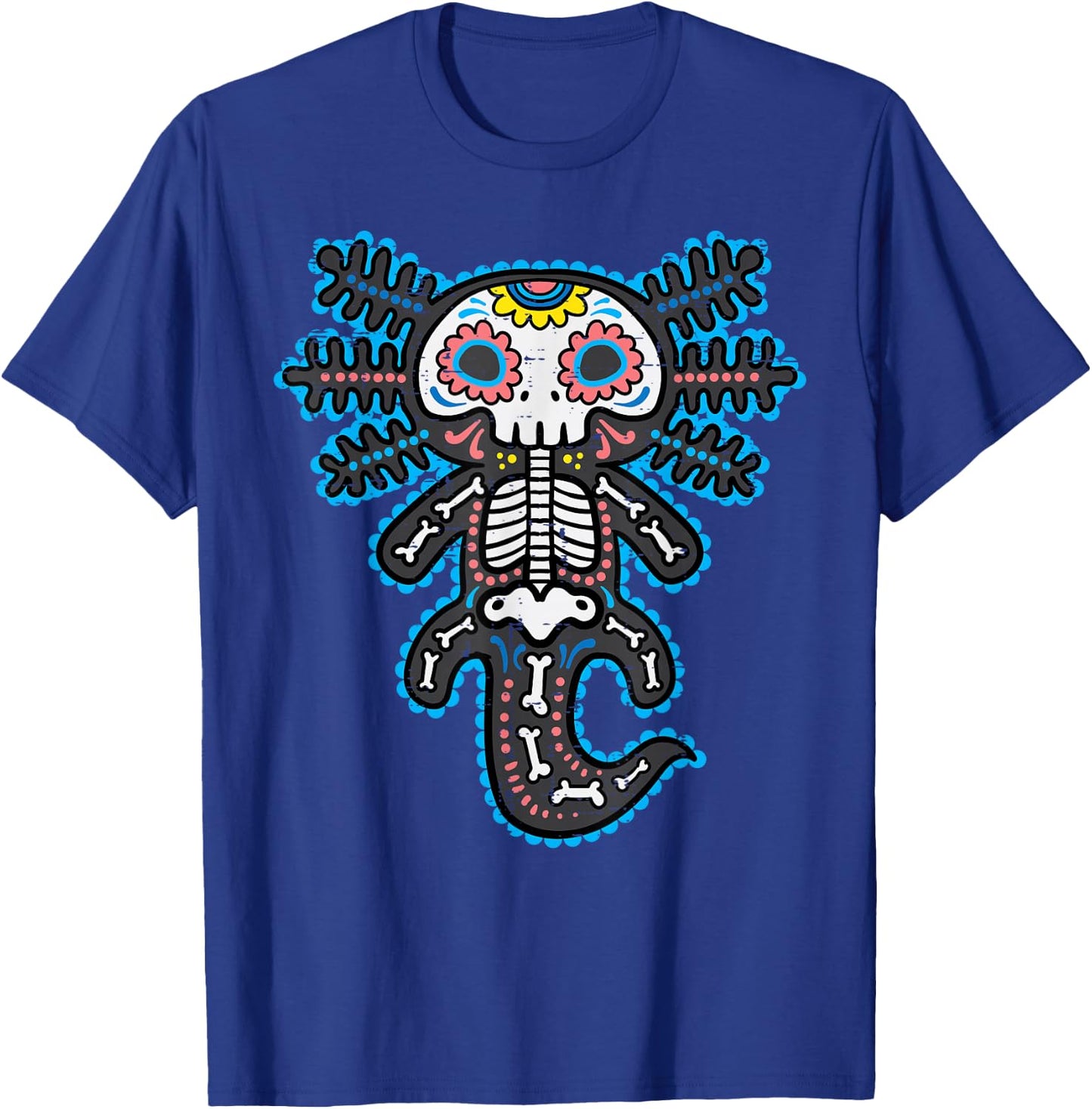 Sugar Skull Axolotl Skeleton Halloween Dia De Los Muertos T-Shirt - T-Shirt | Royal