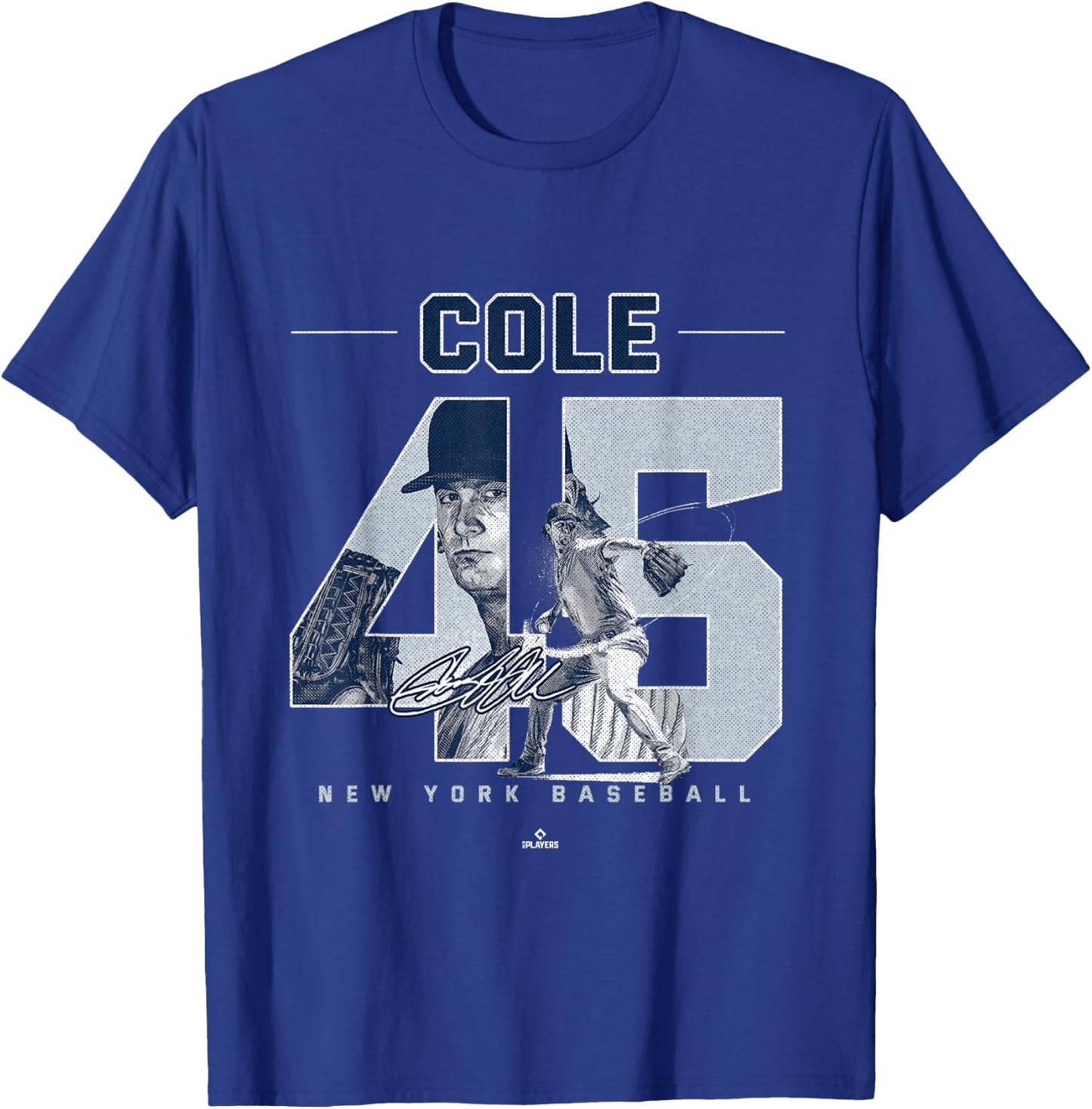 Number and Portrait Gerrit Cole New York MLBPA T-Shirt - T-Shirt | Royal