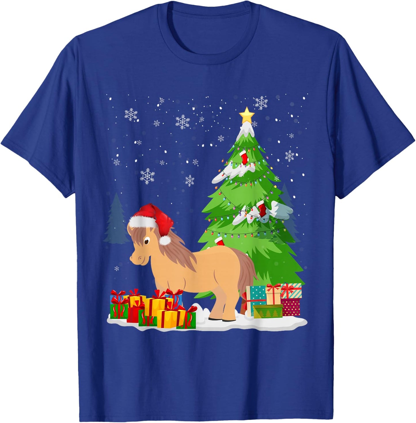 Funny Christmas Miniature Horse Santa Hat Matching Family T-Shirt - T-Shirt | Royal