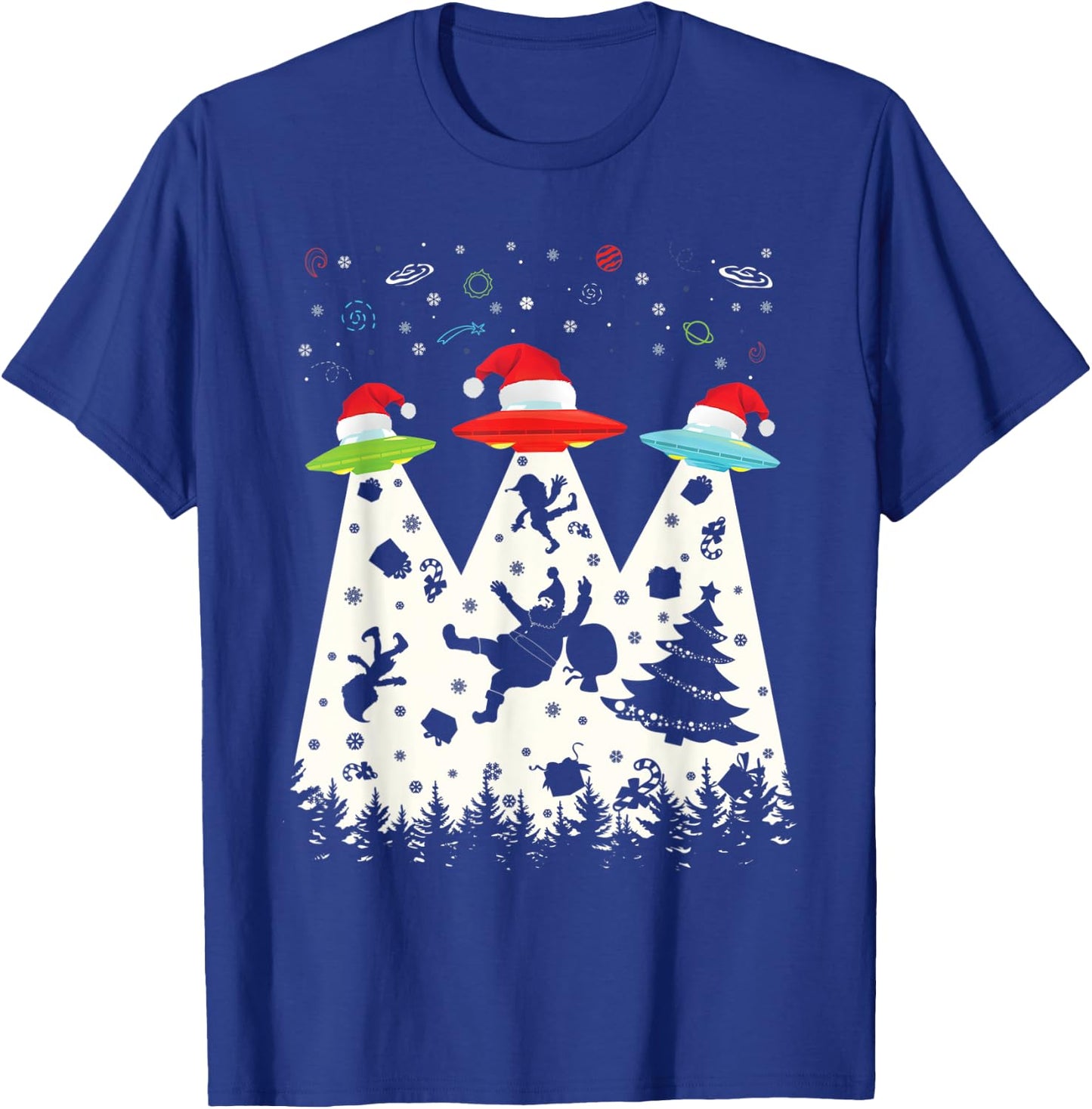 Funny Christmas Shirt Santa Alien Saucer UFO Abduction T-Shirt - T-Shirt | Royal