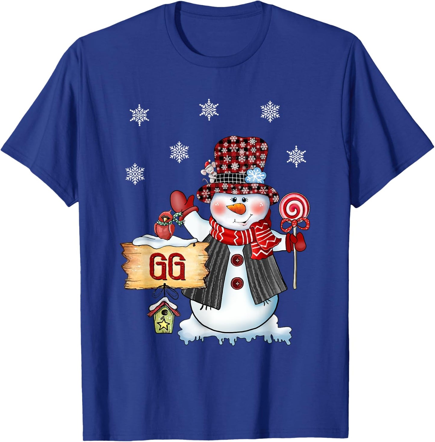 Gg Snowman Christmas Candy Cane Red Plaid Santa T-Shirt - T-Shirt | Royal