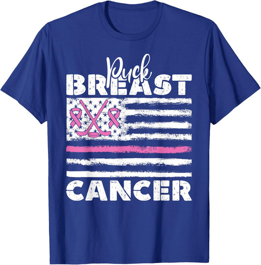 Puck Breast Cancer Ribbon Flag Breast Cancer Quote T-Shirt - T-Shirt | Royal