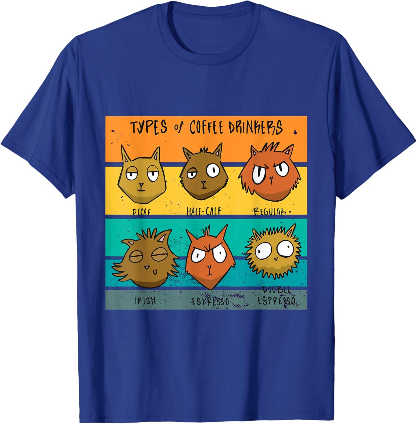Types Of Coffee Drinkers Cat Lover Funny Coffee Cats Meow T-Shirt - T-Shirt | Royal