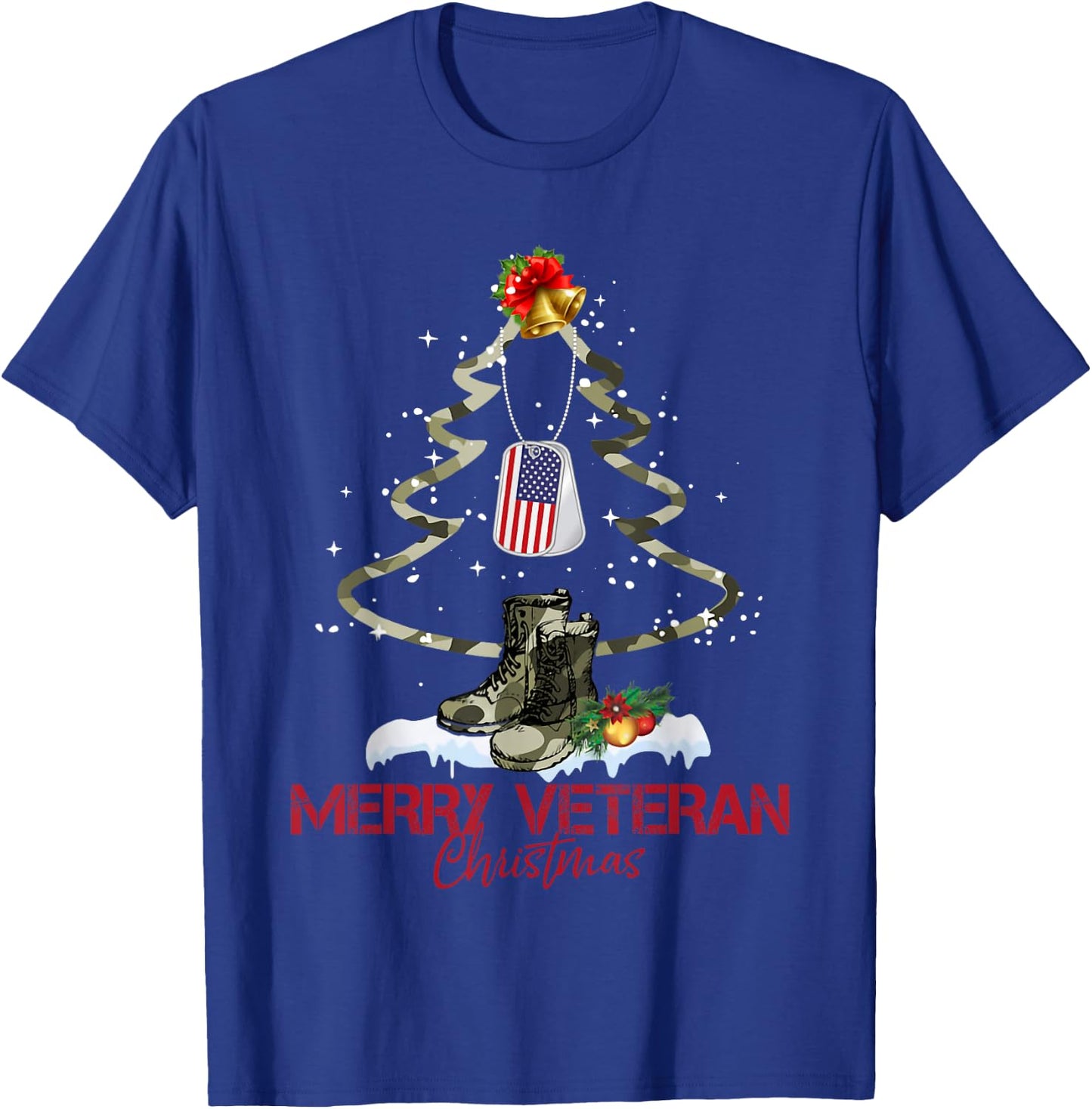 Merry Veteran Christmas Army Camo Xmas Tree Christmas T-Shirt - T-Shirt | Royal