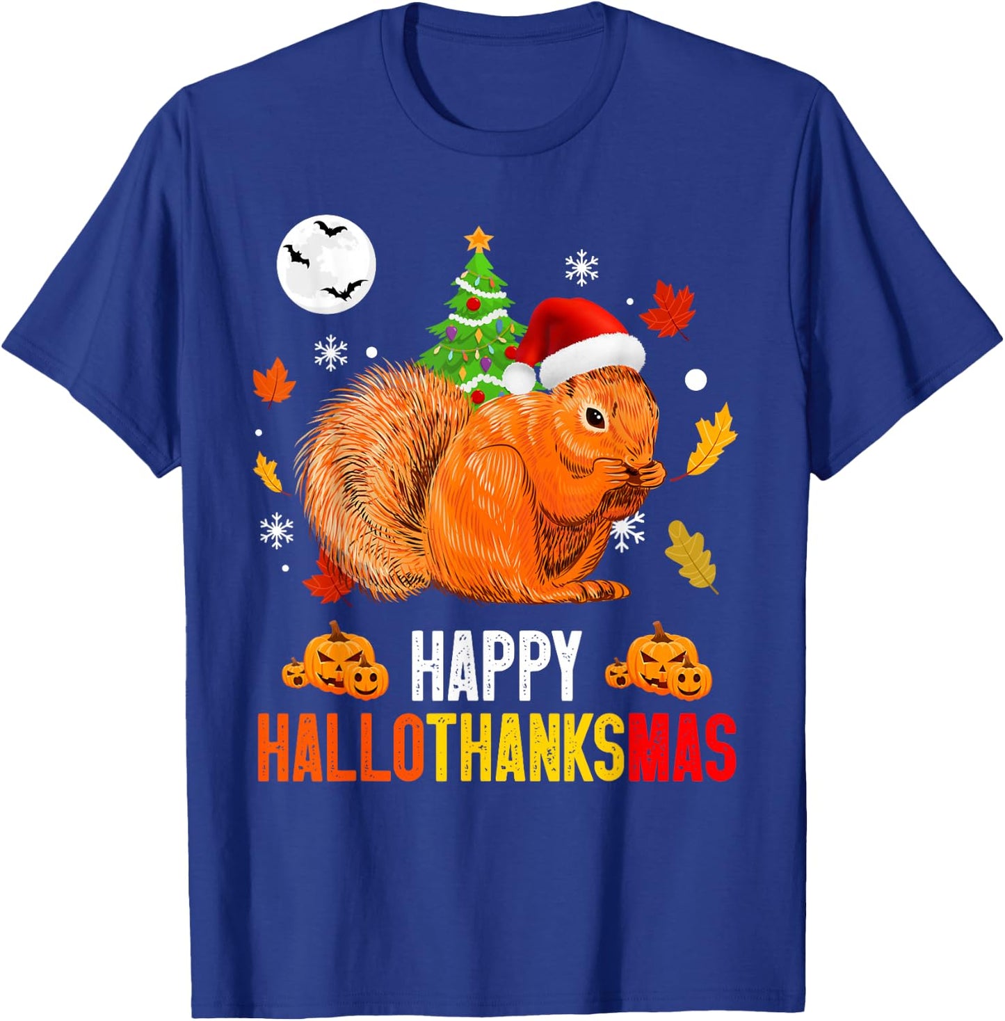 Squirrel Happy Hallothanksmas Halloween Thanksgiving Xmas T-Shirt - T-Shirt | Royal