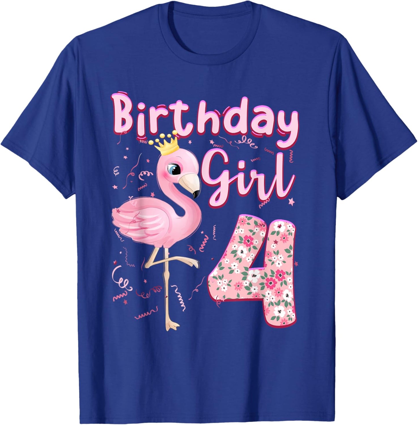 4th Birthday Girls Flamingo 4 Years Old Tropical Flamingo T-Shirt - T-Shirt | Royal
