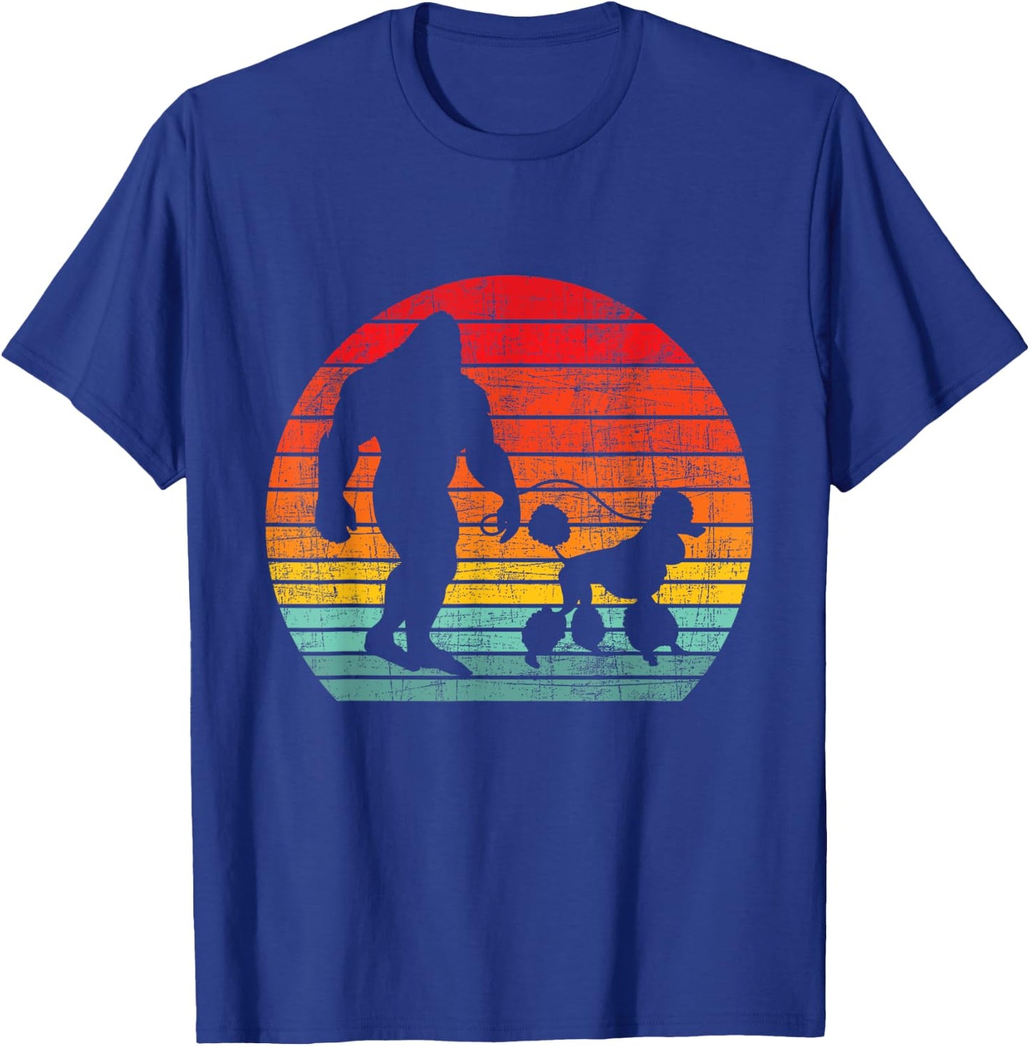 Retro Sunset Bigfoot And Poodle - Puppy Owner Dog Lover T-Shirt - T-Shirt | Royal