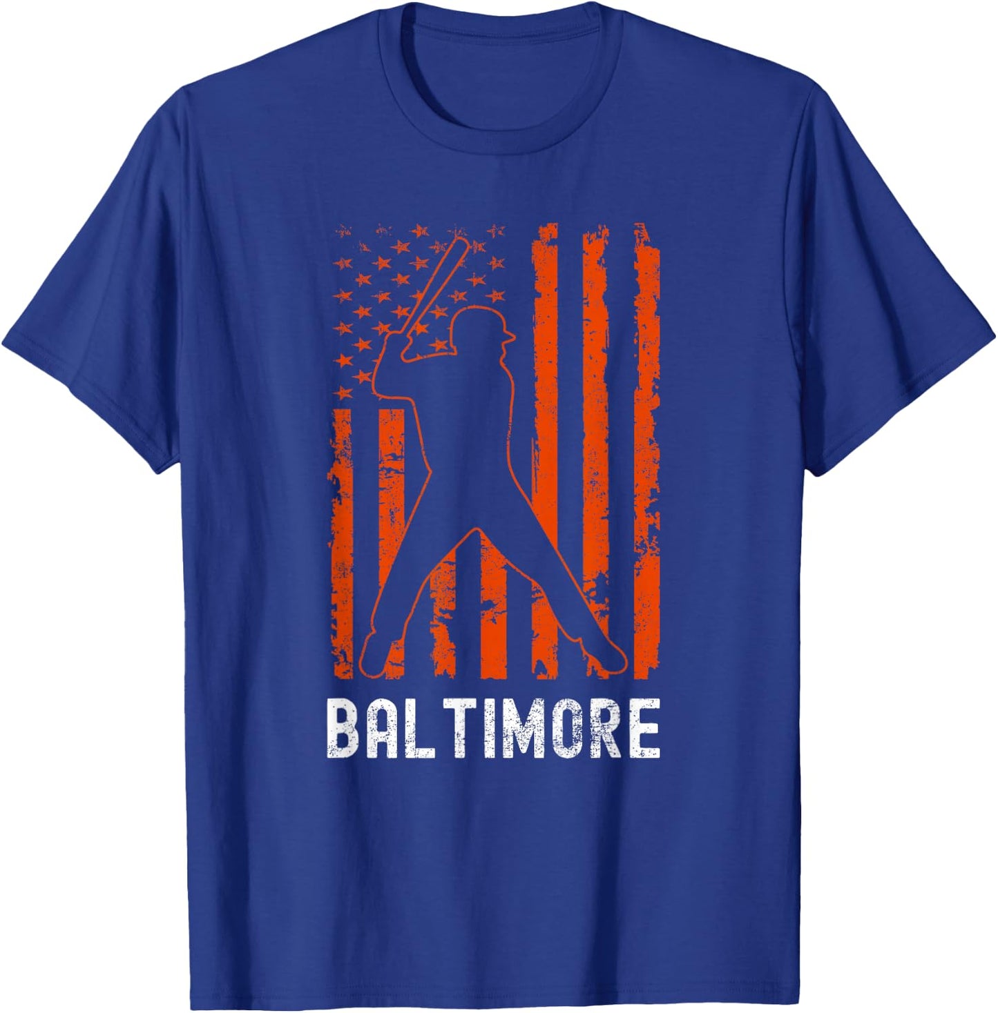 Baltimore Maryland American Flag Baseball Weathered T-Shirt - T-Shirt | Royal