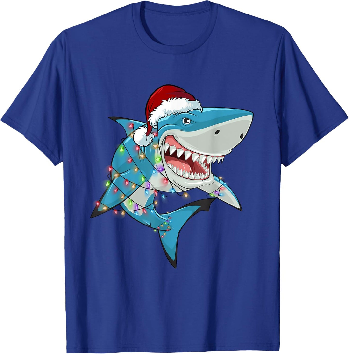 Shark Christmas Tree Lights Santa Hat Xmas Gifts Boys Kids T-Shirt - T-Shirt | Royal