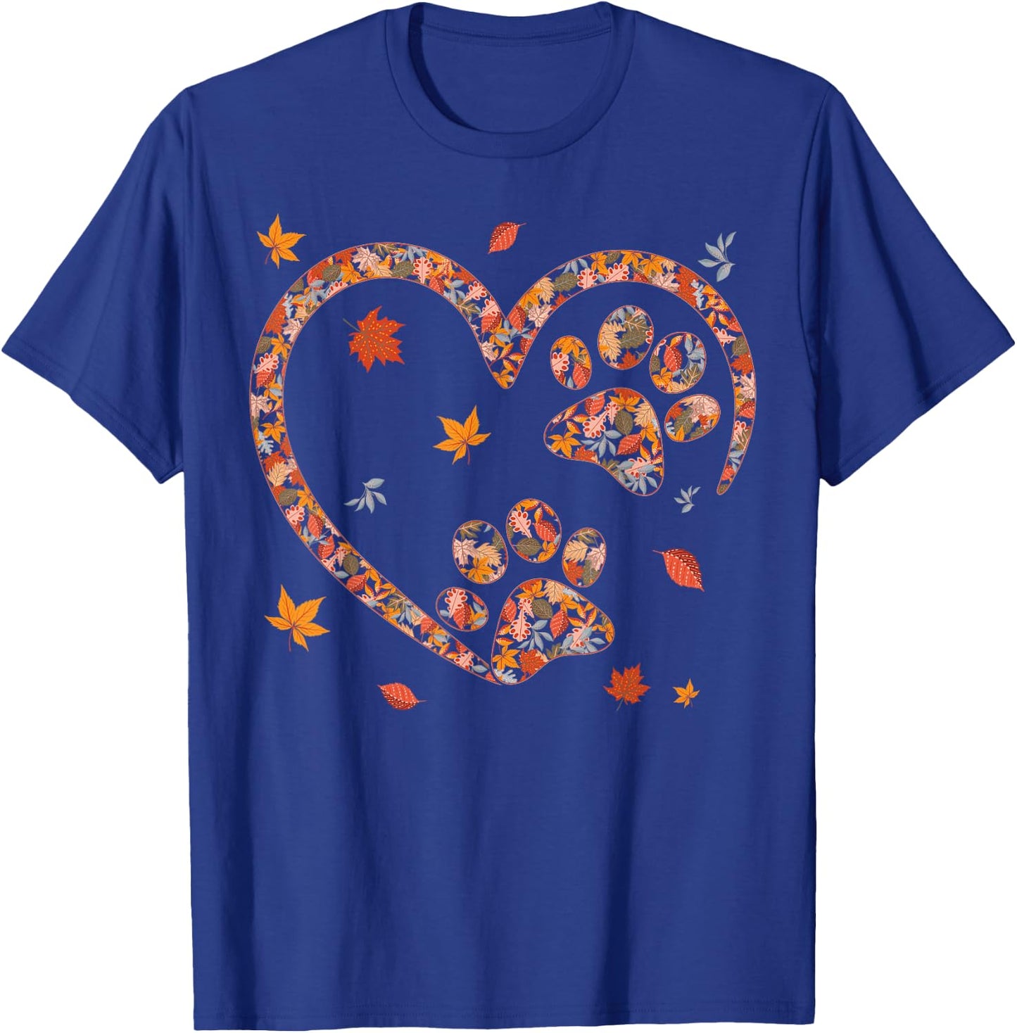 Funny Fall Leaf Cat Dog Print Autumn Vibes Thanksgiving Day Women Girls Kids T-Shirt - T-Shirt | Royal