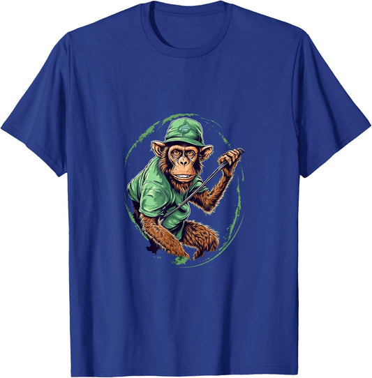 Golfer Monkey Golf Club Golf Player Golfing Ape Primate T-Shirt - T-Shirt | Royal