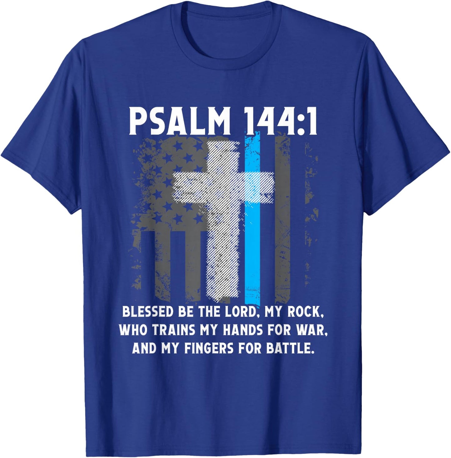 Thin Lines Blue Psalm 144:1 American Police Officer T-Shirt - T-Shirt | Royal