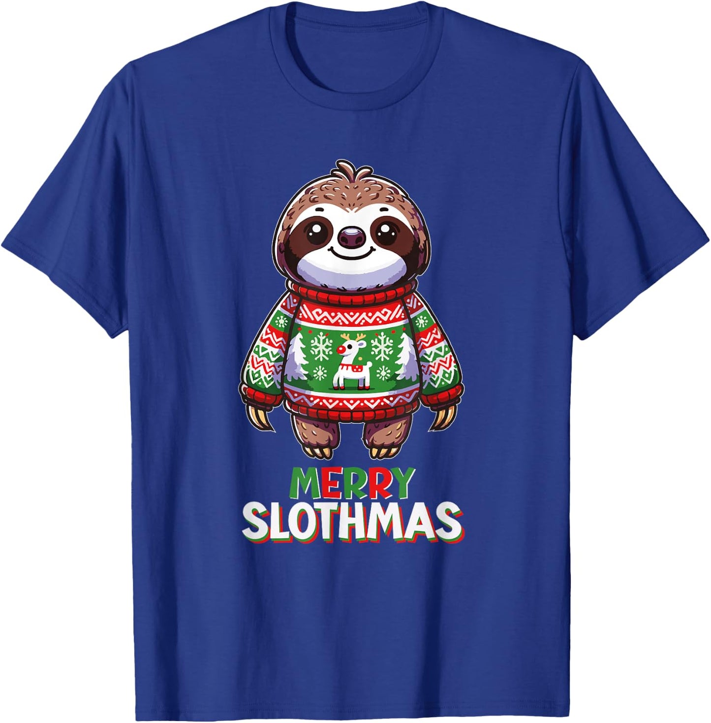 Merry Slothmas Santa Christmas Sloth Sweater Xmas Holiday T-Shirt - T-Shirt | Royal