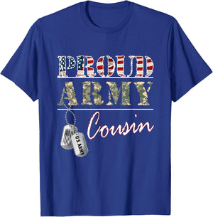 Proud Army Cousin American Flag Veteran Military T-Shirt - T-Shirt | Royal