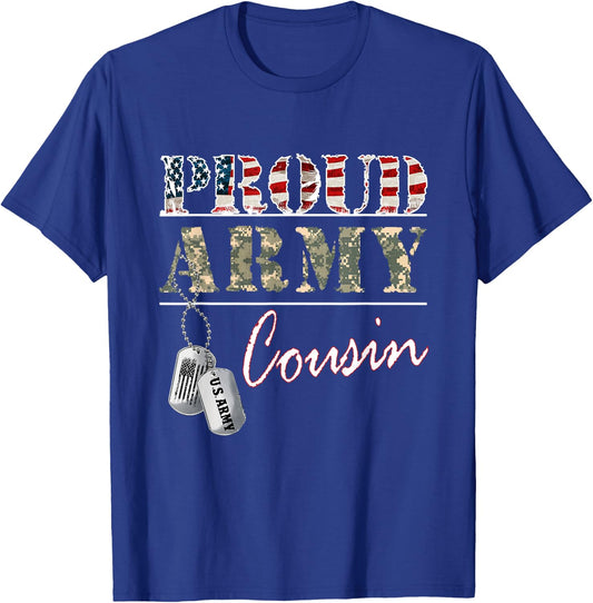 Proud Army Cousin American Flag Veteran Military T-Shirt - T-Shirt | Royal