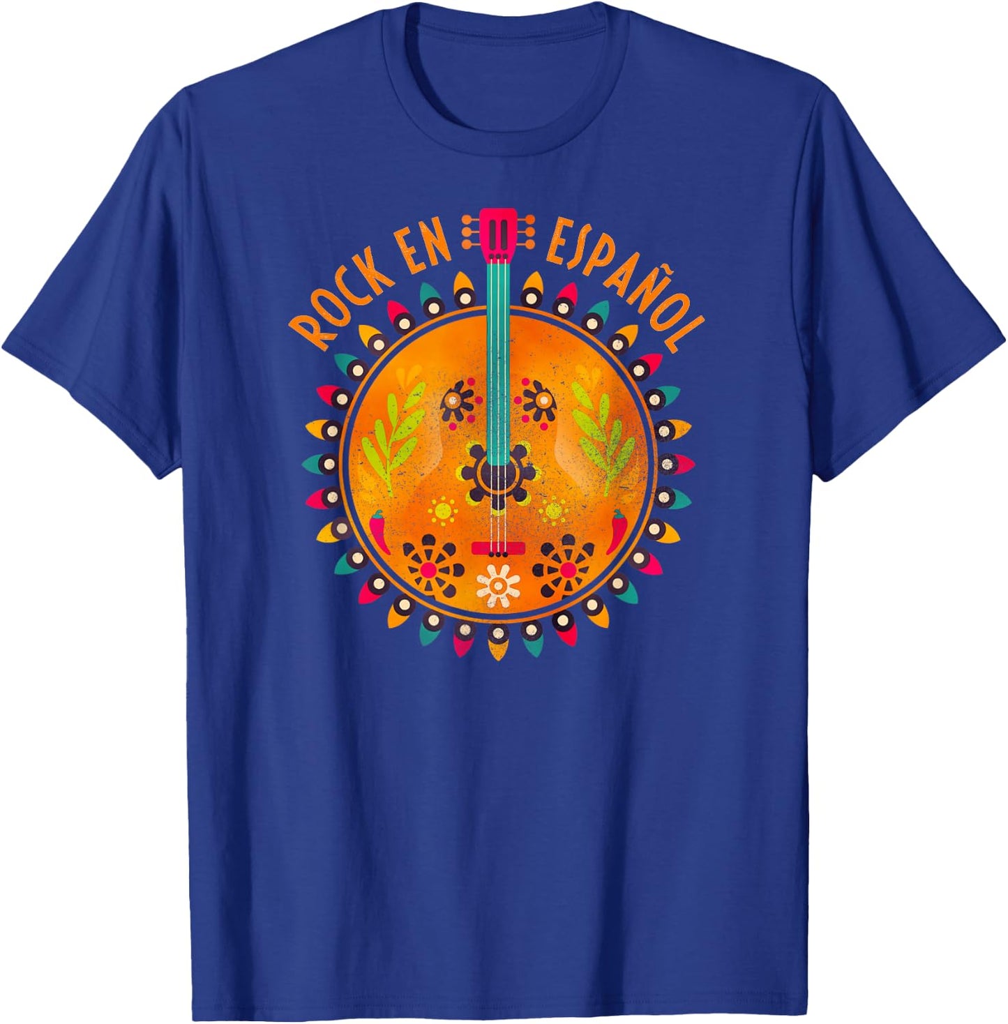 Rock en Espanol Guitar Spanish Language Rock Music T-Shirt - T-Shirt | Royal
