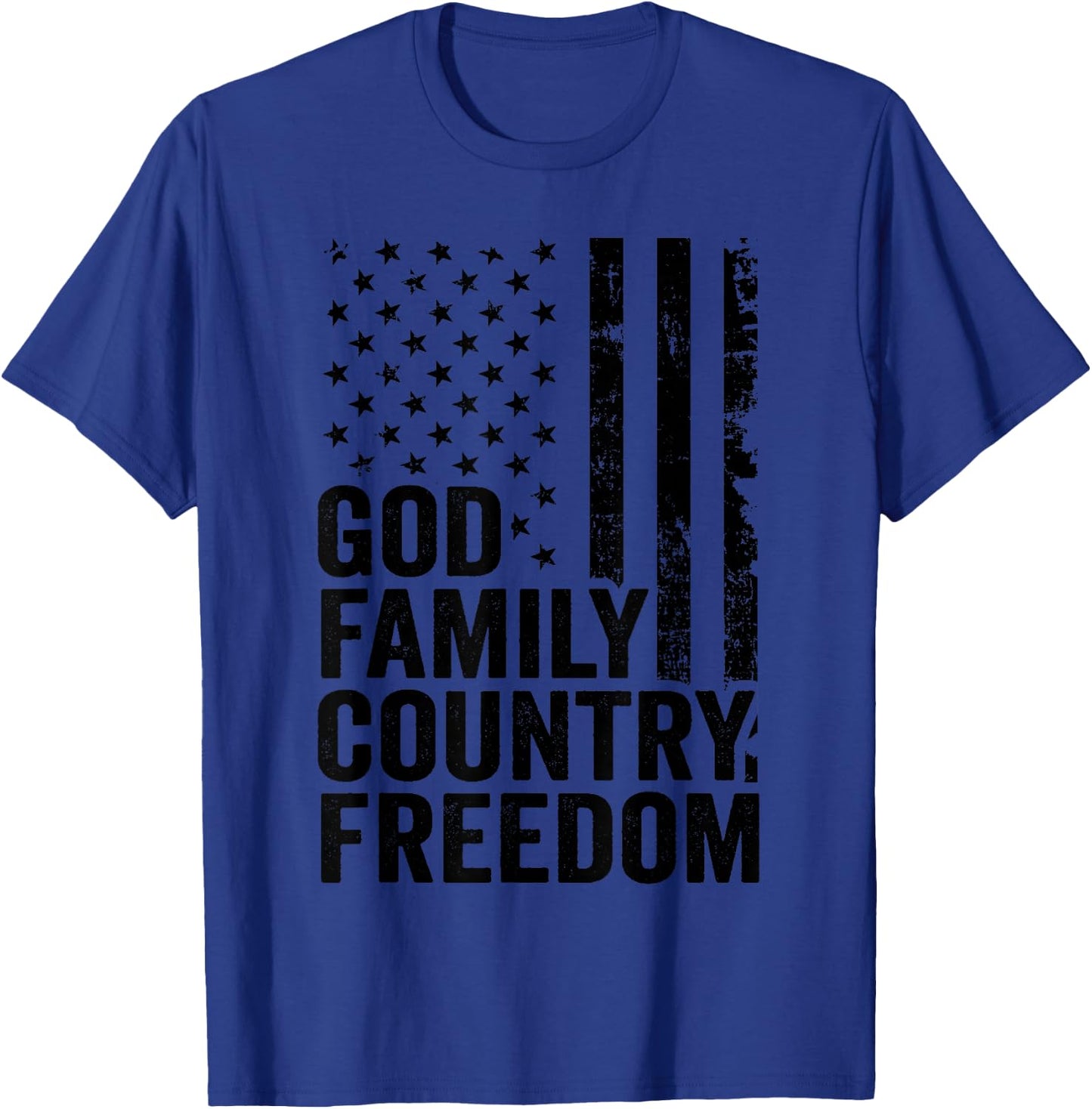 God Family Country Freedom - Patriotic Christian USA Flag T-Shirt - T-Shirt | Royal