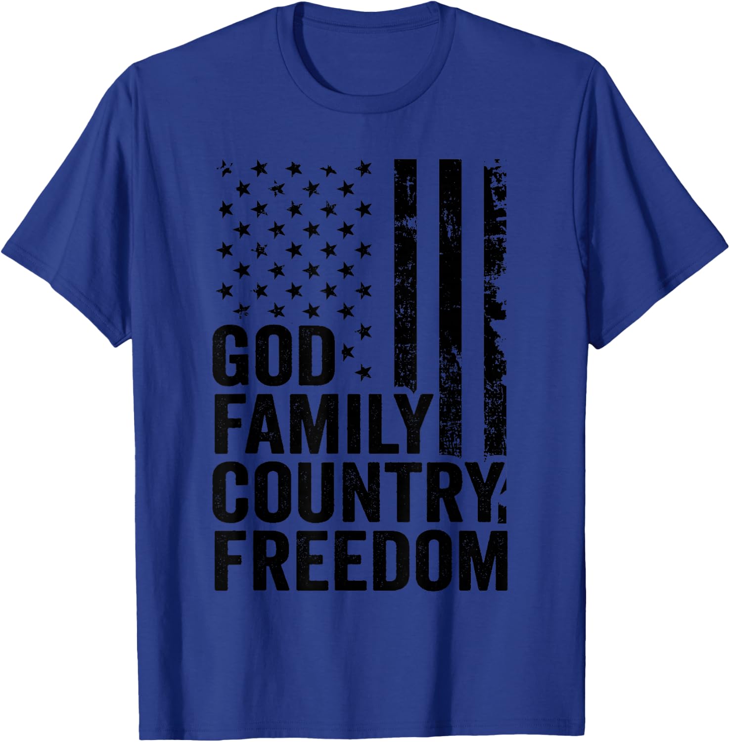 God Family Country Freedom - Patriotic Christian USA Flag T-Shirt - T-Shirt | Royal