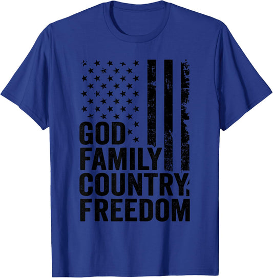 God Family Country Freedom - Patriotic Christian USA Flag T-Shirt - T-Shirt | Royal