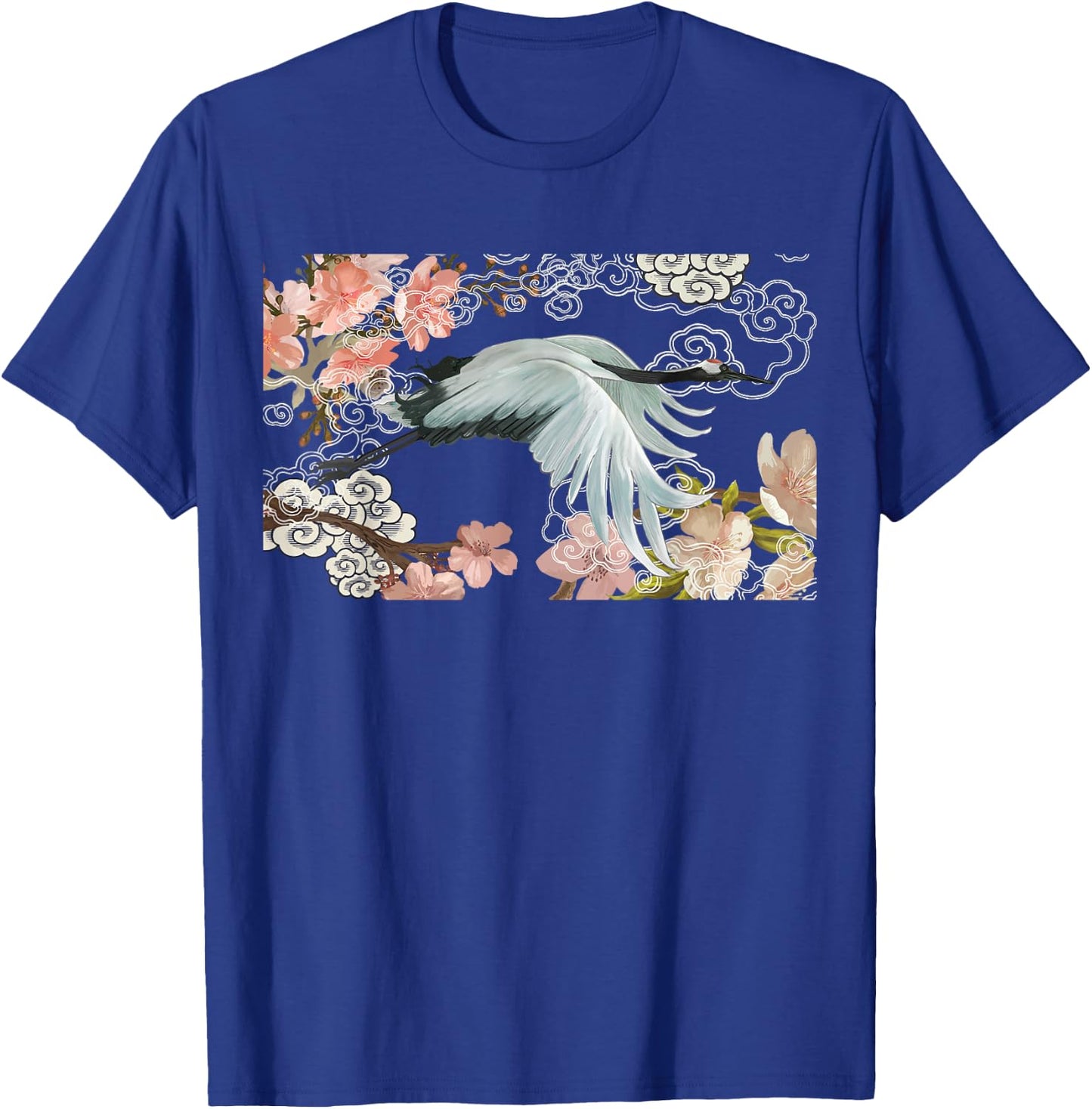 flying white Sandhill Crane Bird Japanese style art Lover T-Shirt - T-Shirt | Royal